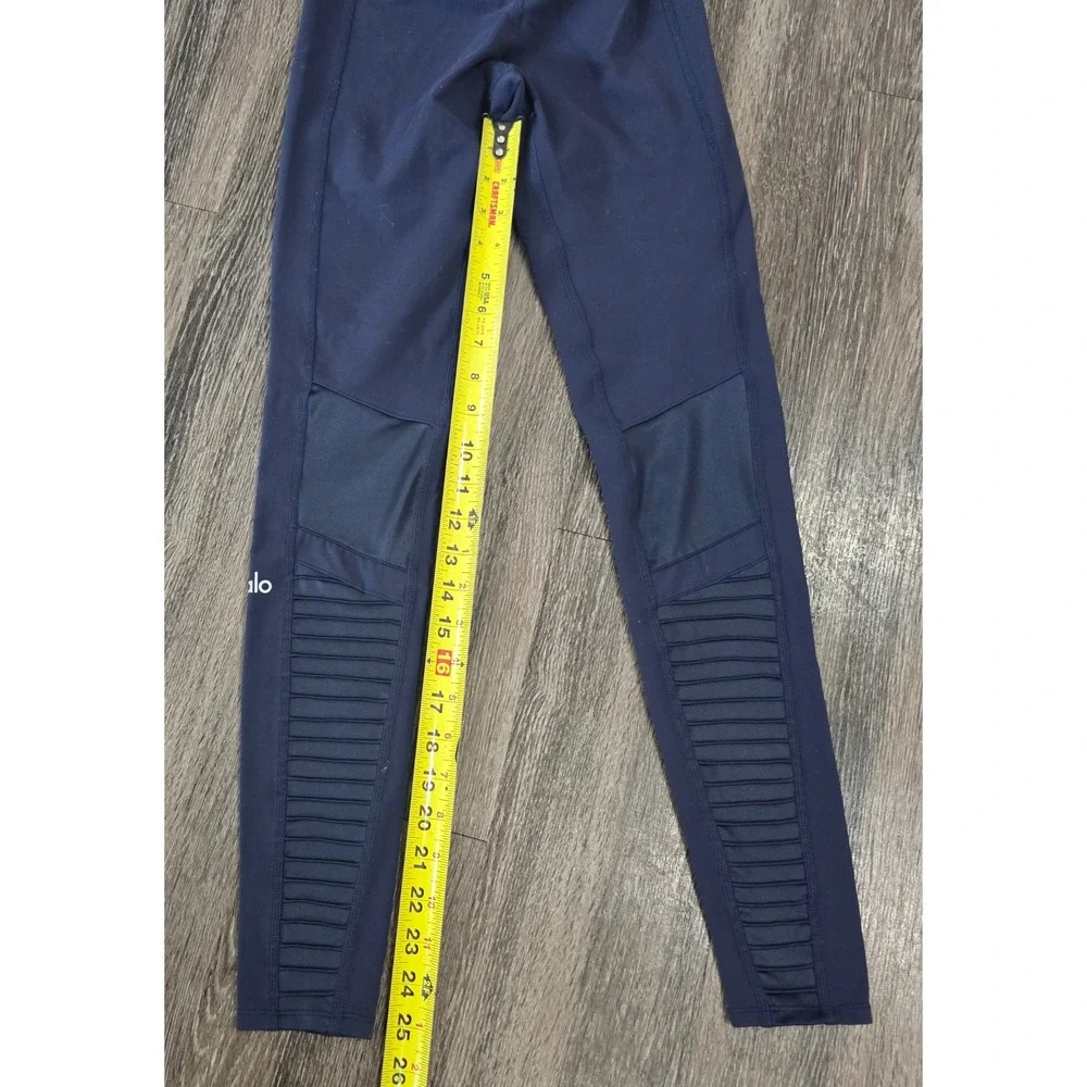 Alo Yoga Navy Blue High-Waist Moto Leggings Mesh Quilted Panels Yoga Pants
